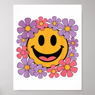 Happy Retro Daisy Smile Face Preppy Esthetische Ma Poster