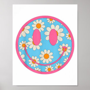 Happy Retro Daisy Smile Face Preppy Esthetische Ma Poster