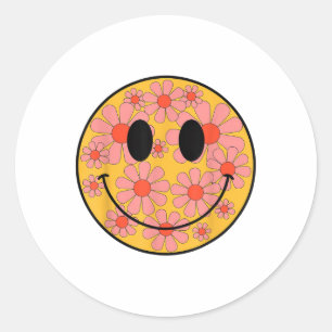 Happy Retro Daisy Smile Face Preppy Esthetische Ma Ronde Sticker