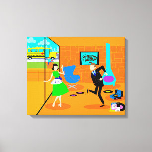 Happy Retro Parents Stretted Canvas Print