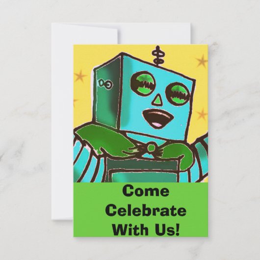 Happy Robot Comic Style Celebration Invitation Kaart (Voorkant)