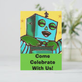 Happy Robot Comic Style Fête Invitation (Debout devant)