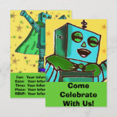 Happy Robot Comic Style Fête Invitation (Devant / Derrière)
