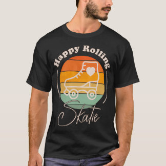 Happy Rolling Retro Rainbow Rollerskaarontwerp T-shirt