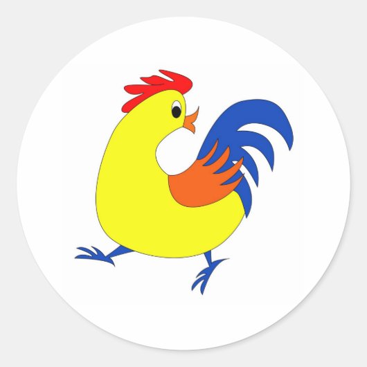 Happy Rooster Ronde Sticker (Voorkant)