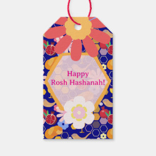 Happy Rosh Hashanah Joods Nieuwjaar Bloemenpatroon Cadeaulabel
