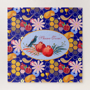 Happy Rosh Hashanah Joods Nieuwjaar Bloemenpatroon Legpuzzel