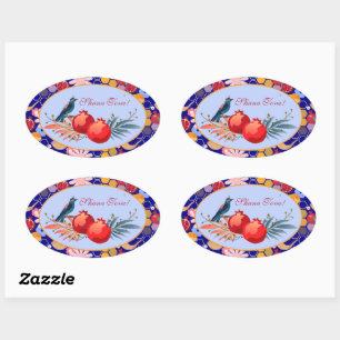 Happy Rosh Hashanah Joods Nieuwjaar Bloemenpatroon Ovale Sticker