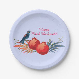 Happy Rosh Hashanah Joods Nieuwjaar Bloemenpatroon Papieren Bordje