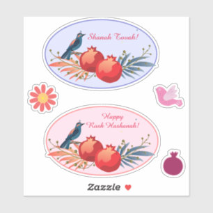 Happy Rosh Hashanah Joods Nieuwjaar Bloemenpatroon Sticker