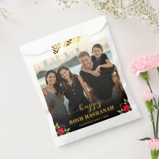 Happy Rosh Hashanah Luxury Gold Script Foto Bedankzakje (Gezegeld)
