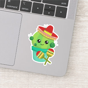 Happy Round Cactus die een Rode Sombrero dragen Sticker