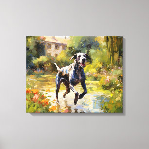 "Happy Running Great Dane" Canvas Afdruk