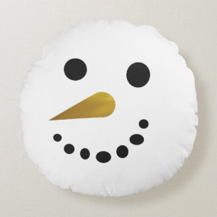 Happy Sad Snowman Holiday Pillow / Gold Nose Rond Kussen