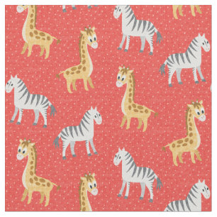Happy Safari Zebras en Giraffes Cute Fabric Stof