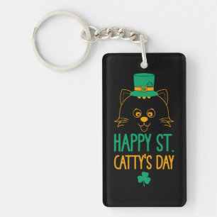 Happy Saint Catty's Day - Schattigee kat Leprechau Sleutelhanger