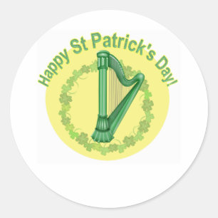 Happy Saint Patrick's Day Harp en krans Ronde Sticker