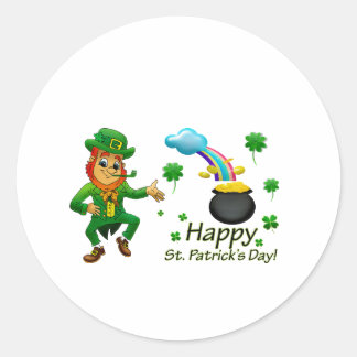Happy Saint Patrick's Day Leprechaun Rainbow  Ronde Sticker