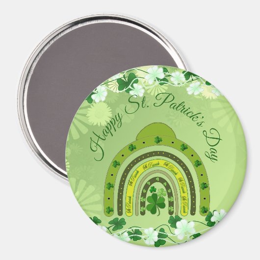 Happy Saint Patrick's Day Lucky Shamrocks Rainbow Magneet (Voorkant / Achterkant)