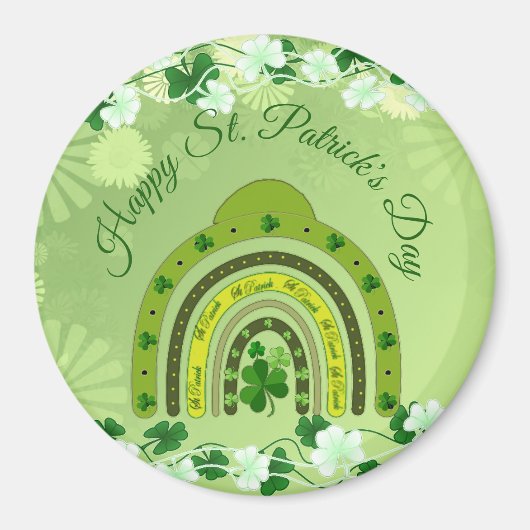 Happy Saint Patrick's Day Lucky Shamrocks Rainbow Magneet (Voorkant)