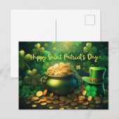 Happy Saint Patrick's Day Pot met gouden munten Briefkaart (Voorkant / Achterkant)