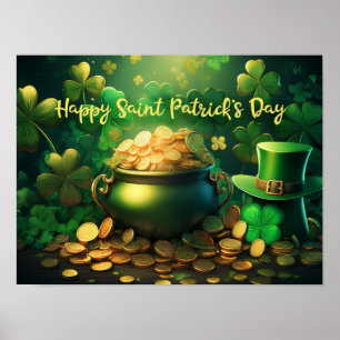 Happy Saint Patrick's Day Pot met gouden munten Poster