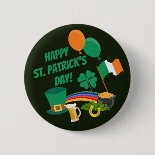 Happy Saint Patrick's Day-symbolen en -tradities B Ronde Button 5,7 Cm