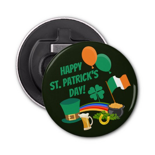 Happy Saint Patrick's Day-symbolen en -tradities Button Flesopener (Voorkant)
