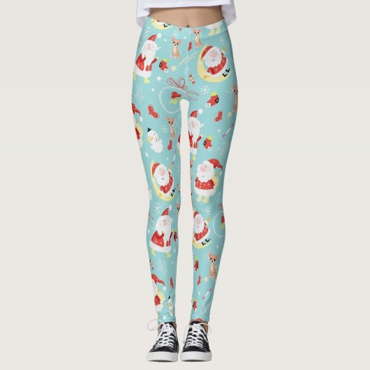 Happy Santa and Frosty and Chihuahua Leggings (Voorkant)