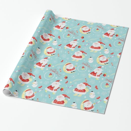 Happy Santa and Frosty Cadeaupapier (Uitgerold)