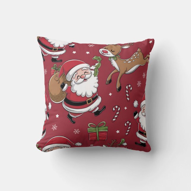 Happy Santa Christmas Red Pattern Kussen (Voorkant)