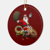 Happy Santa Claus die op kleuterige Chameleon rust Keramisch Ornament (Links)
