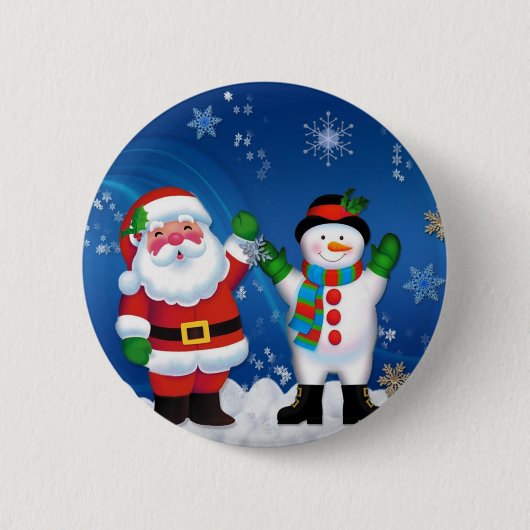 Happy Santa Claus en Snowman Ronde Button 5,7 Cm (Voorkant)
