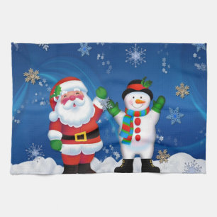 Happy Santa Claus en Snowman Theedoek