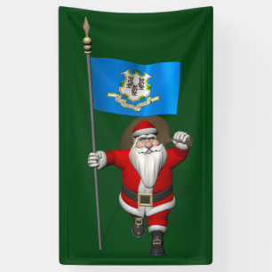 Happy Santa Claus met vlag van Connecticut Spandoek