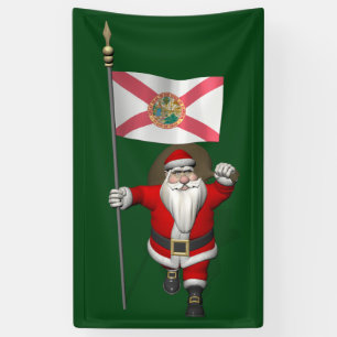 Happy Santa Claus met vlag van Florida Spandoek