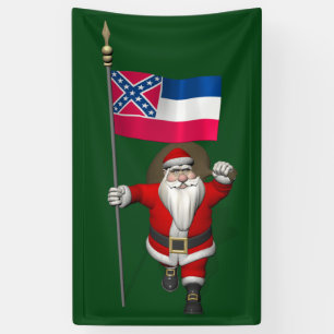 Happy Santa Claus met vlag van Mississippi Spandoek