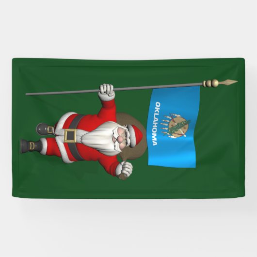 Happy Santa Claus met vlag van Oklahoma Spandoek (Horizontaal)
