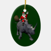 Happy Santa Claus op Rhino Rhinoceros Keramisch Ornament (Voorkant)