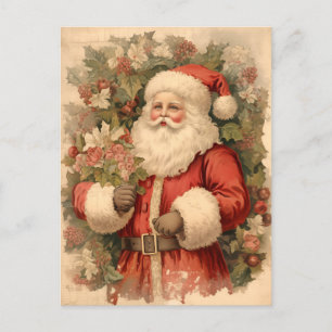  Happy Santa Clause met Holly Leaves Art Feestdagenkaart