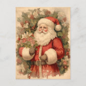  Happy Santa Clause met Holly Leaves Art Feestdagenkaart (Voorkant)