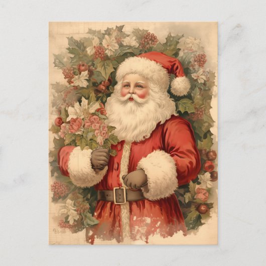  Happy Santa Clause met Holly Leaves Art Feestdagenkaart (Voorkant)