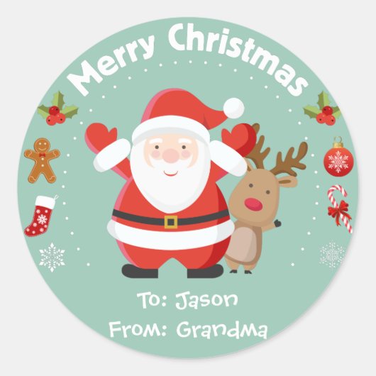 Happy Santa en Rudolph Kerst stickers (Voorkant)