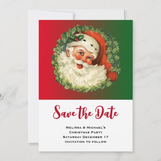  Happy Santa met Holly en Pine Wreath Save The Date (Voorkant)