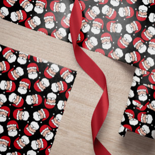 Happy Santa Red Black Pattern Kerstmis Cadeaupapier