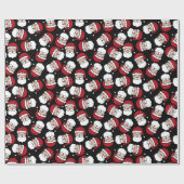 Happy Santa Red Black Pattern Kerstmis Cadeaupapier (Vlak)