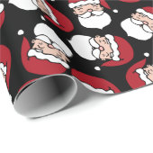 Happy Santa Red Black Pattern Kerstmis Cadeaupapier (Rol Hoek)