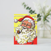  Happy Santa Rookpijp geel rood wit Feestdagenkaart (Staand voorkant)