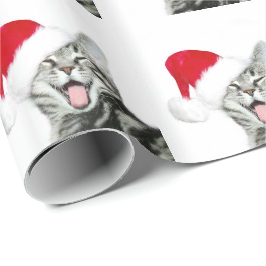 Happy Santa tabby kitten Cadeaupapier (Rol Hoek)