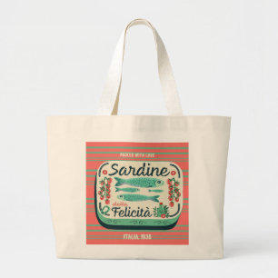 Happy Sardines Groen  Italiaans Eten Ontwerp Grote Tote Bag